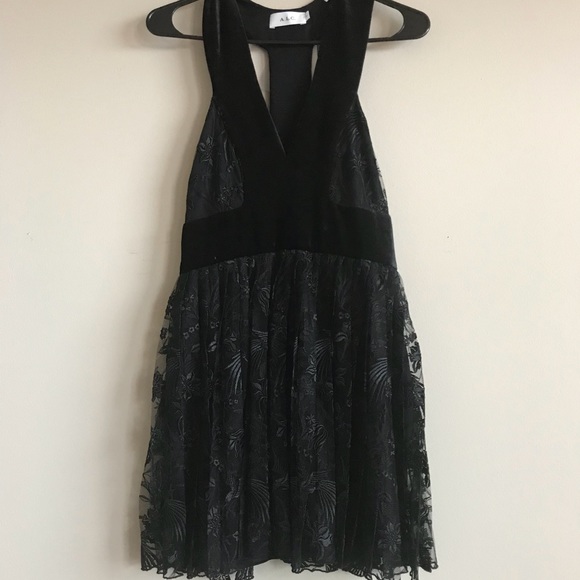 Size 8- A.L.C Velvet & Embroidered Lace Dress - Picture 3 of 7